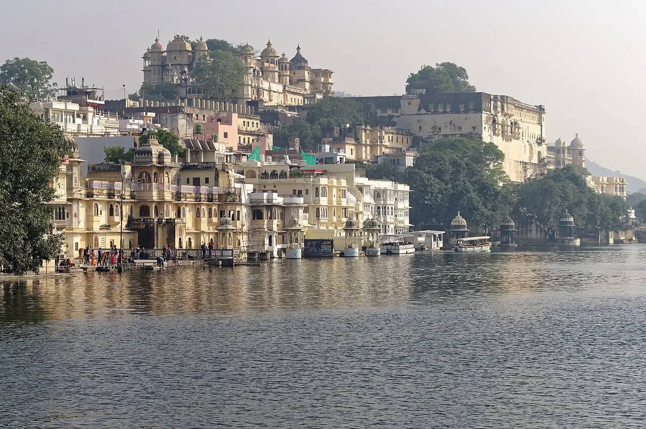 The City Palace of Udaipur on the shore of Lake Pichola