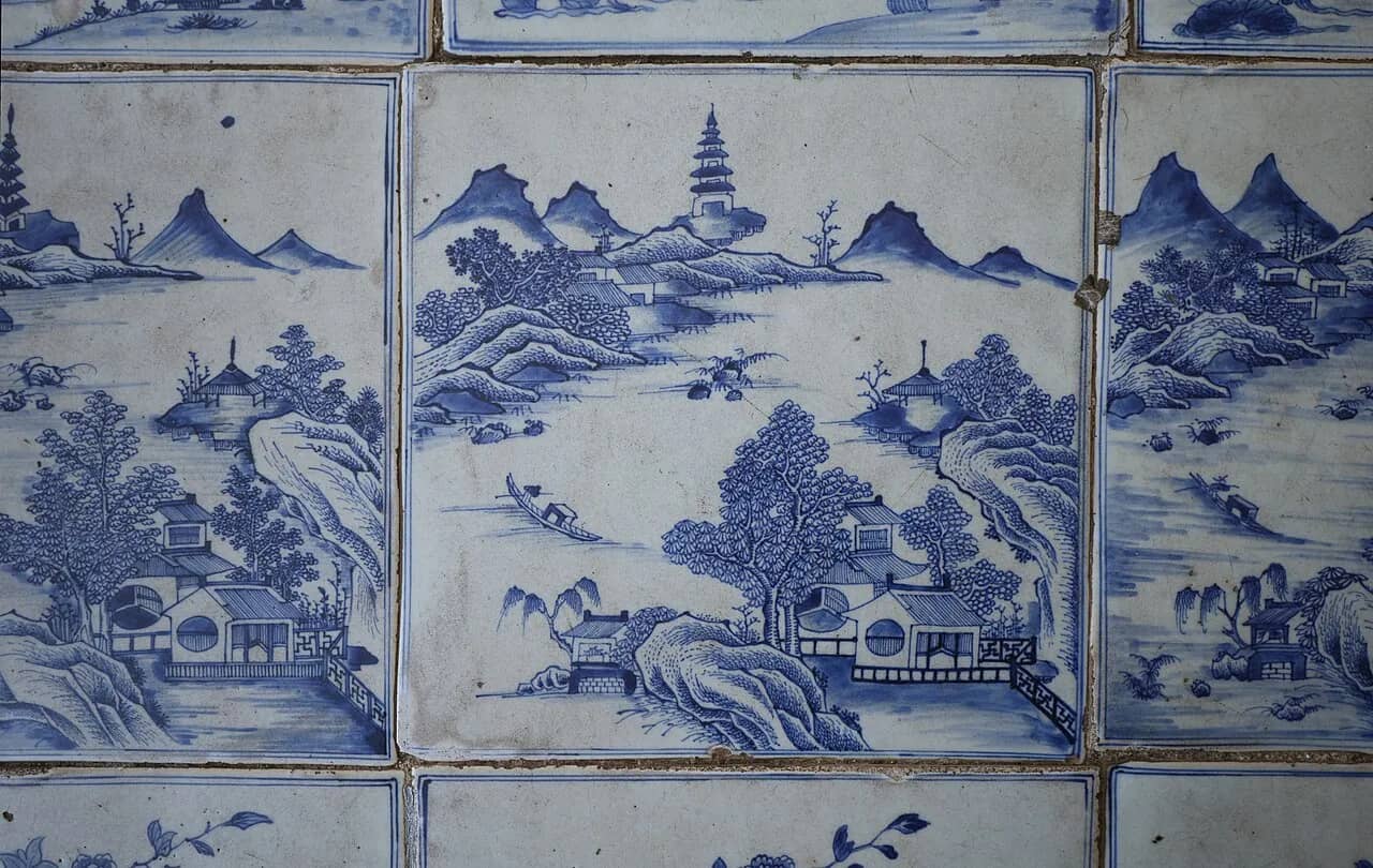 Hand-painted floor tiles in the Paradesi Synagogue, Kochi